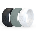 Black white grey trio silicone wedding ring, rubber wedding band